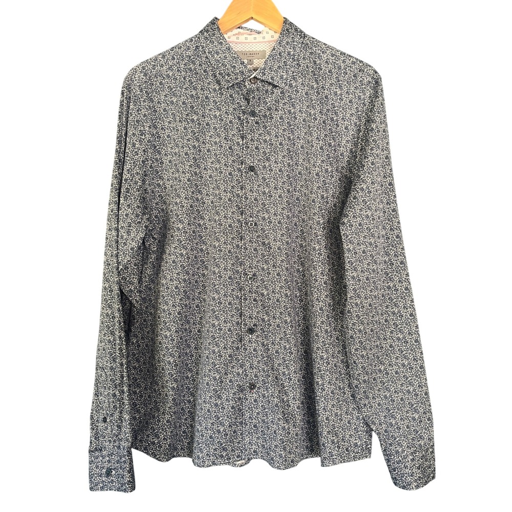 Ted Baker London Floral Print Long Sleeve Button Up Shirt Size 5 (XL)